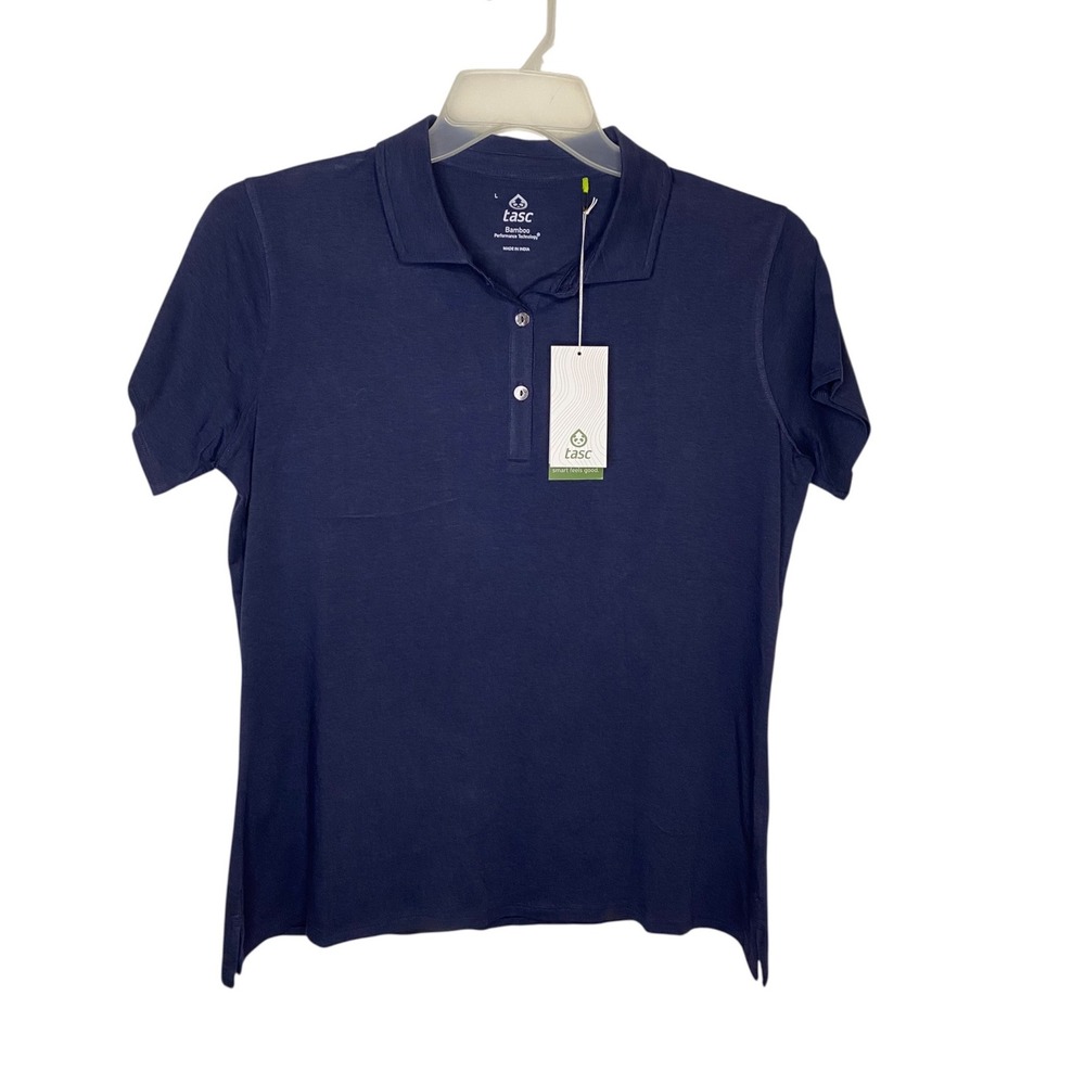 Tasc Air Stretch Women's Polo Navy Blue Bamboo Performance Shirt Size Large NEW